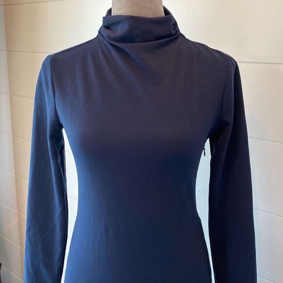 Zara New Midnight Blue Long Sleeves High Collard Open Twisted Back Dress Size S - Picture 3 of 8